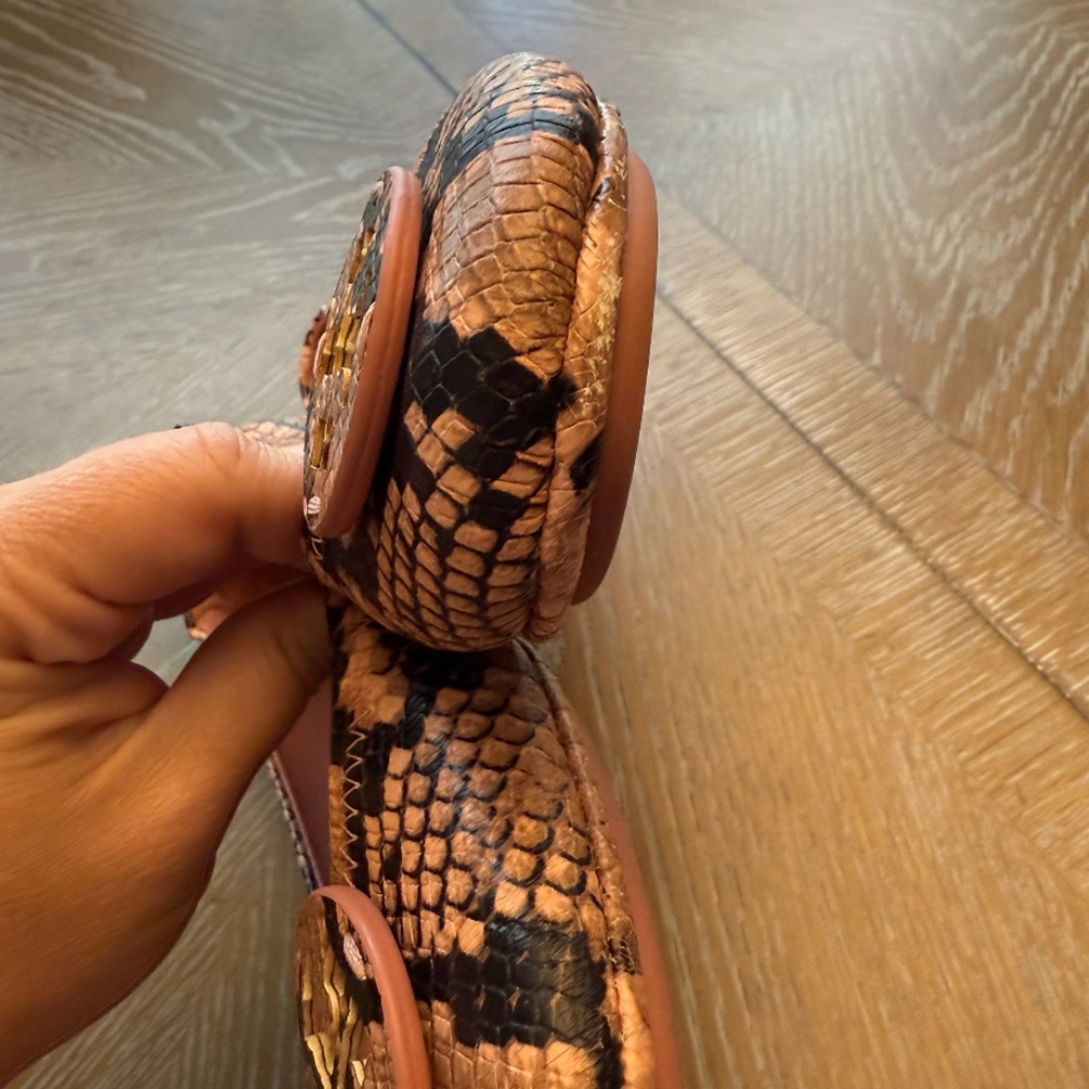 Tory Burch Orange Snake-Print Reva Flats with Logo Medallion - Picture 12 of 13